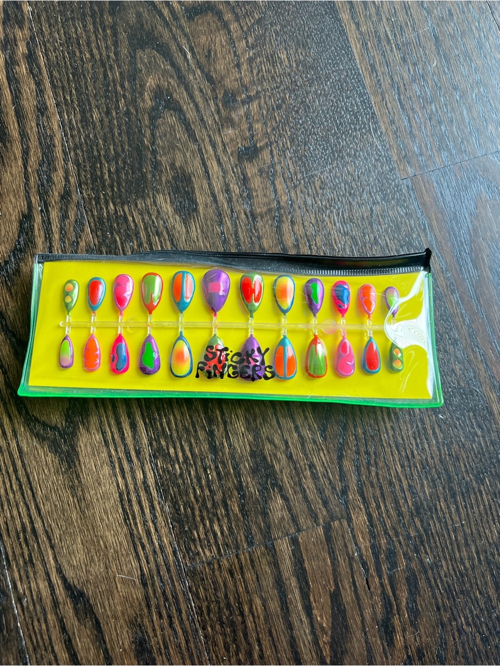 Sticky Fingers Neon Y2K Rainbow Press-On Nail Set Clear Zip Pouch Hand Painted - Picture 3 of 4